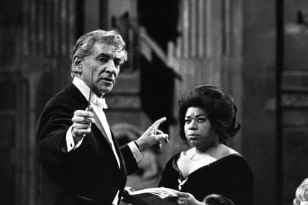 Leonard Bernstein conducting Martina Arroyo in a dress rehearsal for Verdi's Requiem, with the London Symphony Orchestra, in St Paul's Cathedral, 1970, filmed for the Aquarius arts television series.