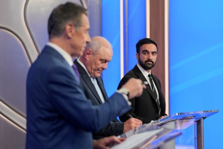 Andrew Cuomo, Curtis Sliwa and Zohran Mamdani at the debate.