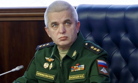 Col. Gen. Mikhail Mizintsev speaking to media in Moscow in 2018.