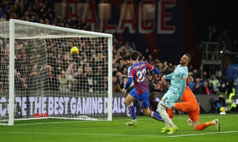 Crystal Palace's Jorgen Strand Larsen scores their first goal.