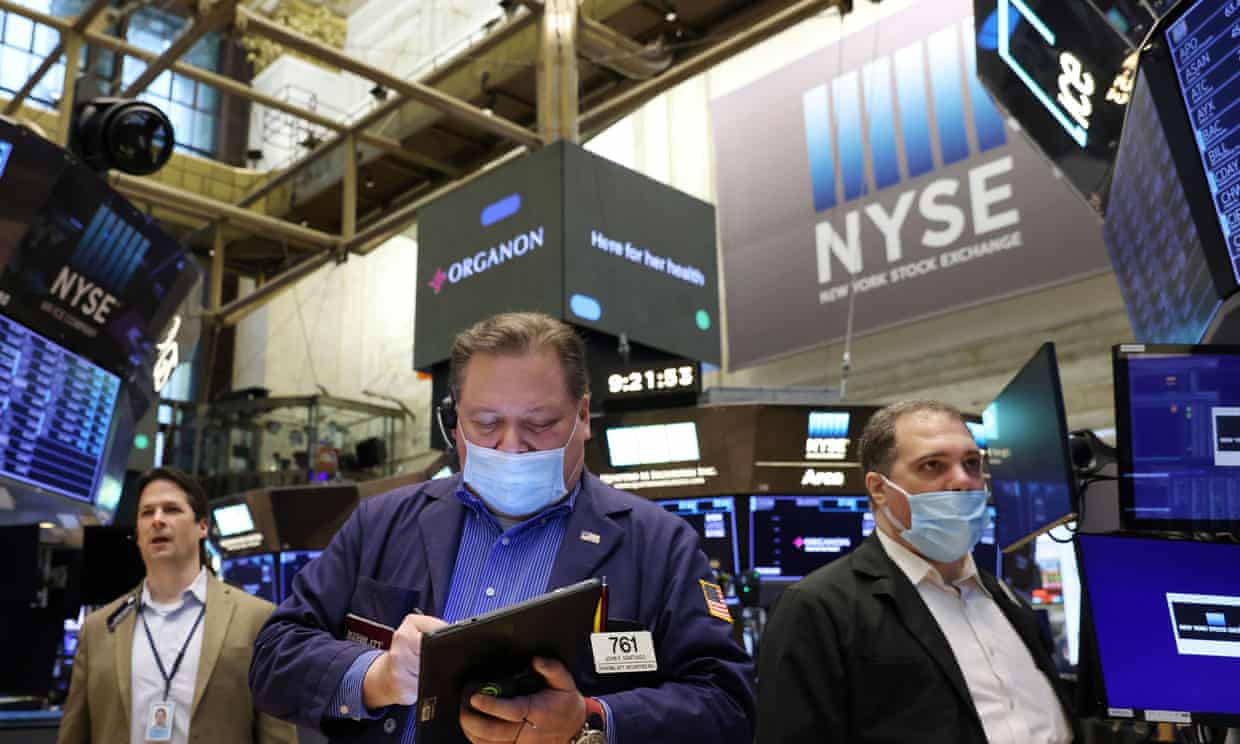 Traders work at the New York stock exchange in Manhattan on Monday.