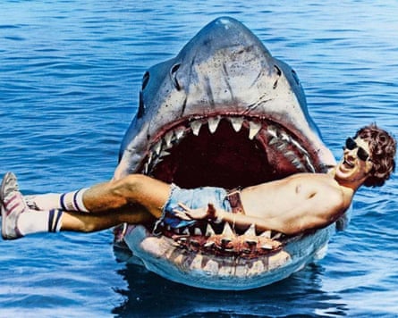 Steven Spielberg on the set of Jaws.