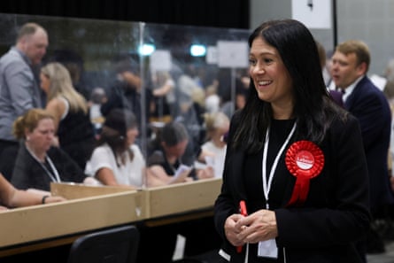 Lisa Nandy attends the vote counting for the Makerfield byelection.