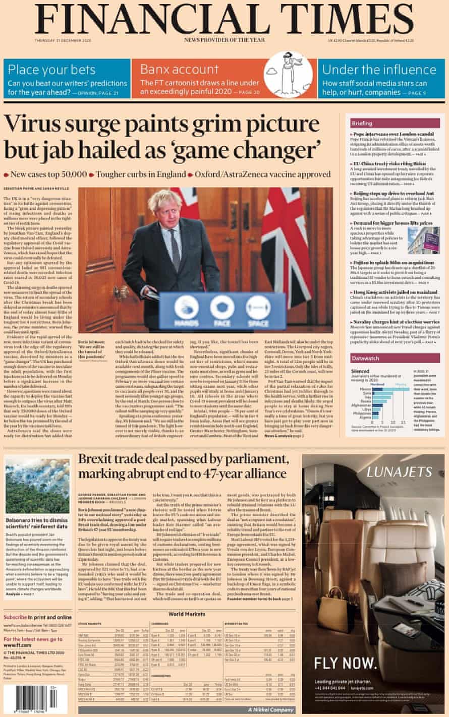FT front page new year’s eve