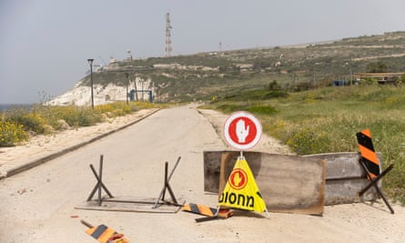 A military barrier is placed along a coast road in Rosh HaNikra.