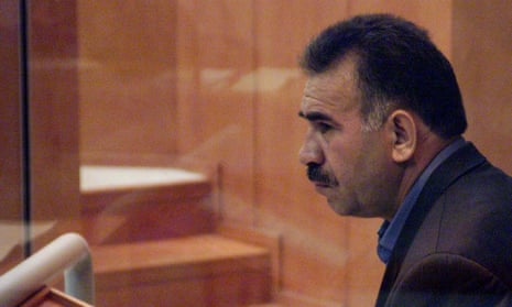 Kurdish rebel leader Abdullah Ocalan at his trial in 1999. A lecturer who posed an exam question on the PKK chief is himself to face trial for ‘terrorist propaganda’ according to local media.