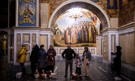 Worshippers inside the Kyiv Pechersk Lavra on Saturday