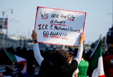 Demonstrators protest against federal immigration sweeps, in downtown Los Angeles, California, US 8 June, 2025.