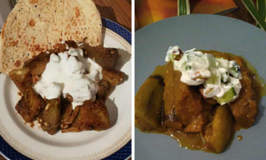 Two spiced aubergine dishes
