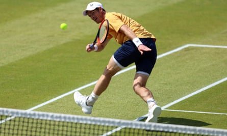 Andy Murray plays a backhand during his match against Hyeon Chung.