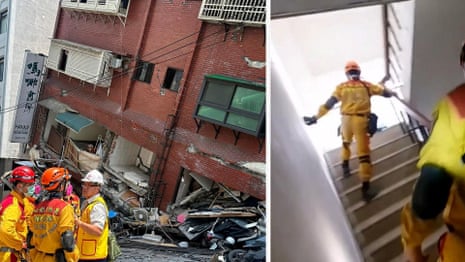 Rescuers search toppled buildings after powerful Taiwan quake – video report
