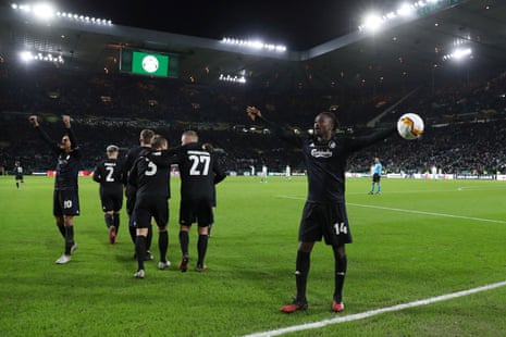 Dame N’Doye celebrates scoring Copenhagen’s third goal.