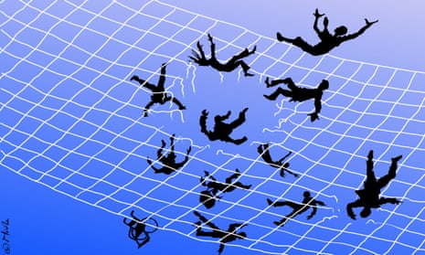 People falling through a safety net