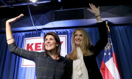 Haley campaigns with senator Kelly Loeffler at a re-election campaign rally on 9 March 2020, in Marietta, Georgia.