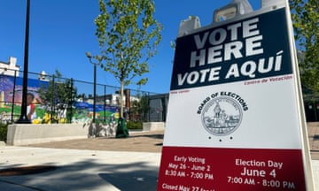 A sign for an early voting site at the Stead Park Recreation Center is photographed in northwest Washington, on May 29, 2024. (AP Photo/Robert Yoon)