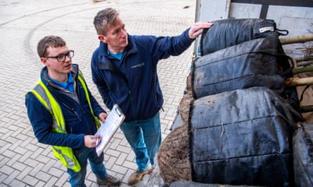 Stuart Tickner and Robert Passey of Provender Nurseries checking documents on a lorry delivery from Holland.