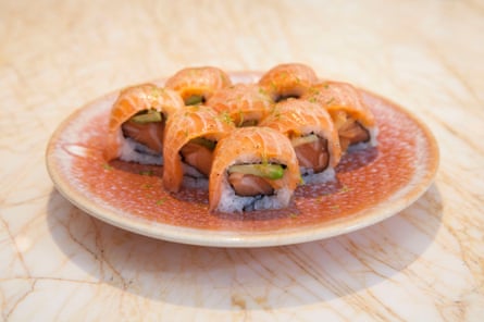 ‘Definitely as decent as they should be for £18’: Bar des Prés’ salmon california roll.