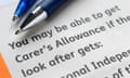 A letter about carer's allowance