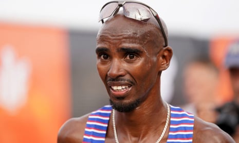 Mo Farah after winning the Big Half, which runs from Tower Bridge to Greenwich, London, this month