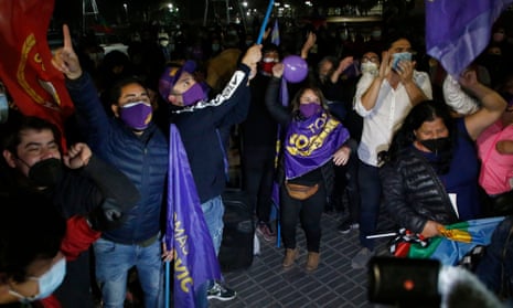 Supporters of leftwing parties celebrate in Santiago after their victories in Chile’s constitutional assembly elections.