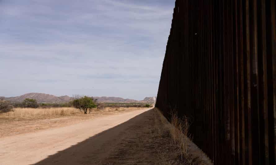 A general view shows the US-Mexico border fence in Sasabe, Arizona.