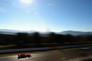 Montmeló, Spain. Formula One driver Kimi Raikkonen puts Ferrari’s new F1 car through its paces during winter testing at Circuit de Catalunya
