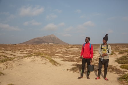 Delvis Semedo and Kevio Duarte dos Santos after a night on turtle patrol on a Maio island beach.