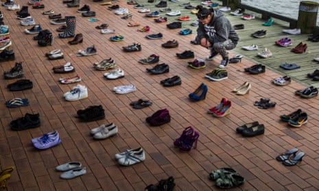 The 606 pairs of shoes representing each person lost in 2016 and 2017 to suicide in New Zealand.