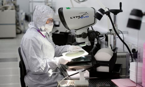 a worker inside the clean room at silicon chipmaker Nexperia