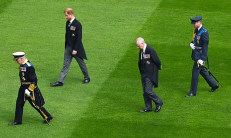 King Charles III,  Prince Harry, Prince Andrew and Prince William at Windsor Castle.