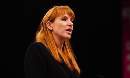 Head and shoulders photo of Angela Rayner speaking, against a dark background