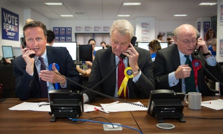 David Cameron, Paddy Ashdown and Kinnock (R) making campaign calls for Britain Stronger in Europe before last month’s EU referendum.