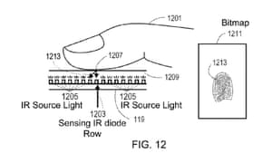 An Apple patent for a fingerprint scanner that works from under the screen.