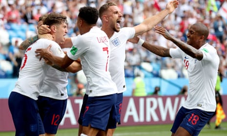 John Stones of England celebrates scoring the opening goal against Panama.
