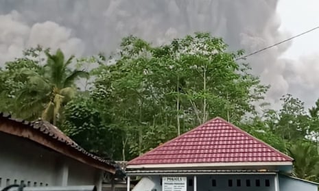 Semeru volcano spewing ash into the air