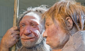 Reconstructions of a Neanderthal man and woman at the Neanderthal museum in Mettmann, Germany.