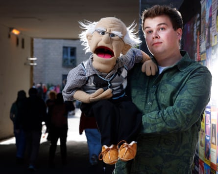 Max Fulham with an old-man puppet
