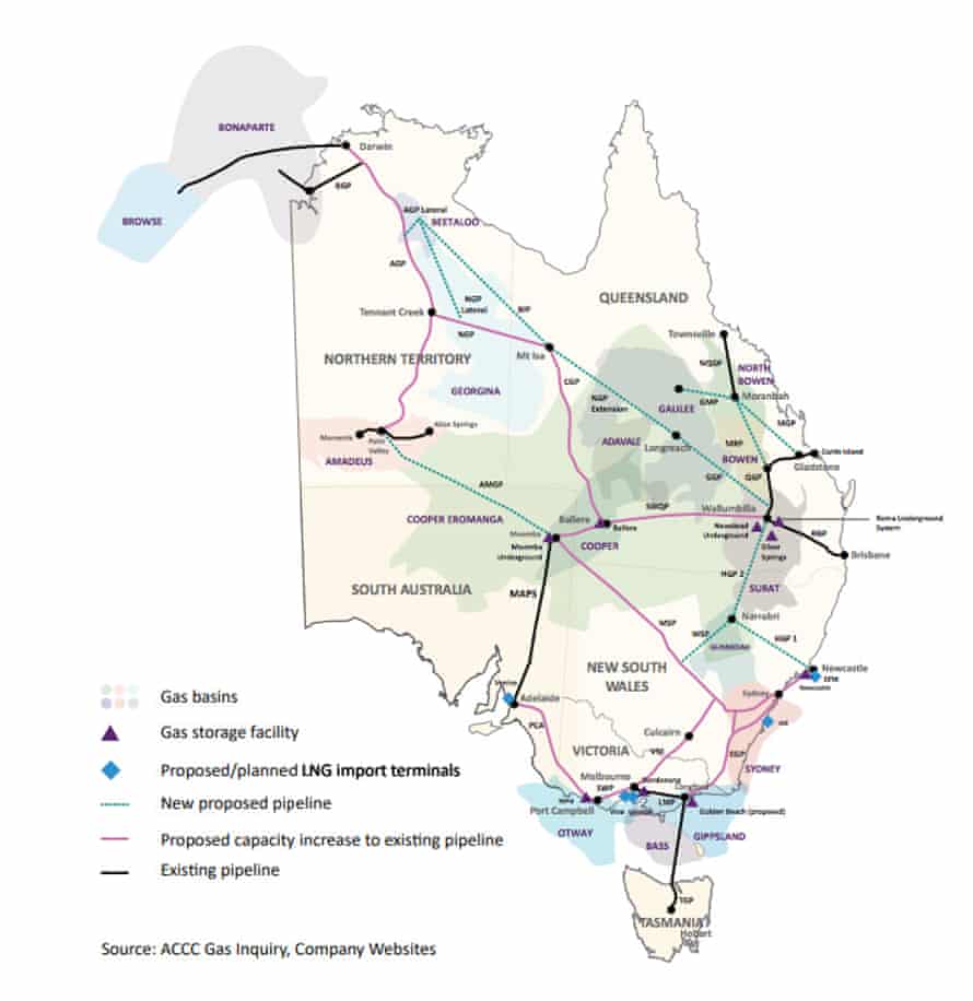 The location of existing and potential future supply and infrastructure options across Australia in the 2021 National Gas Plan.