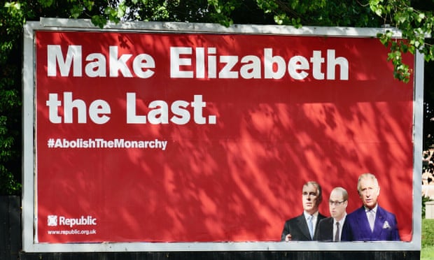 An anti-monarchy billboard in Berkshire by the pressure group Republic that was put up during the platinum jubilee celebrations in 2022.