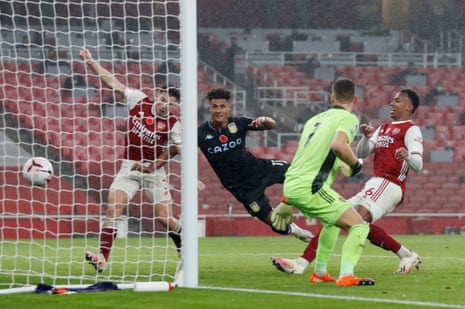 Aston Villa’s Ollie Watkins scores their second goal.
