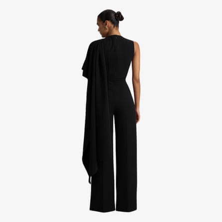 Club L Sorenia Black High-Neck Jumpsuit With One-Cape Sleeve