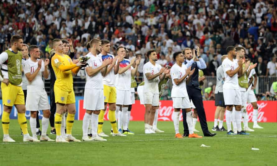 Gareth Southgate and England’s players applaud England’s fans after defeat to Croatia in their 2018 World Cup semi-final
