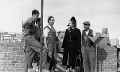 Margaret Thatcher talks to bricklayers in Dartford while canvassing for support in the constituency in 1951