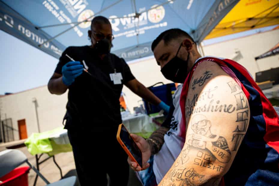 A mobile vaccination clinic in Los Angeles, California.