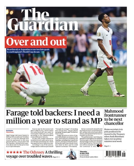 Front page of the Guardian 16 July 2026