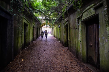 The Egyptian Avenue in the western part of Highgate Cemetery in north London.