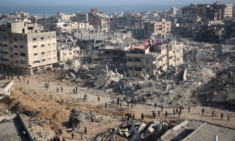 A general view shows the destruction in the area surrounding Gaza’s al-Shifa hospital after the Israeli military withdrew from the complex housing the hospital.