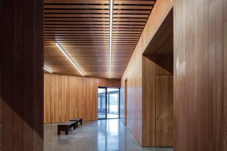 A warm timber world within … inside the museum.