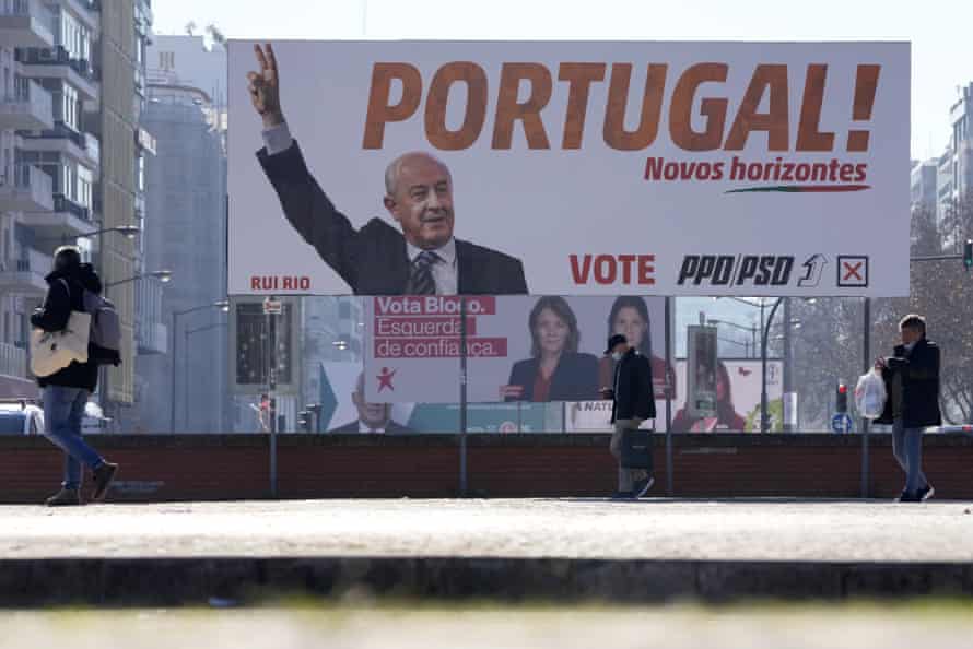 An election campaign billboard for the centre-right PSD leader Rui Rio in Lisbon.