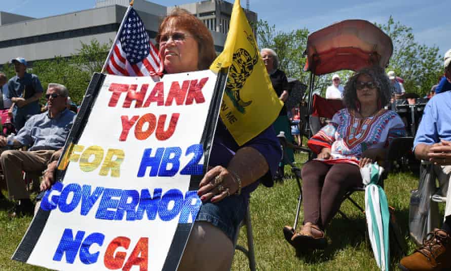 Supporters of HB2 during a rally at the Halifax Mall in Raleigh, North Carolina, on Monday.